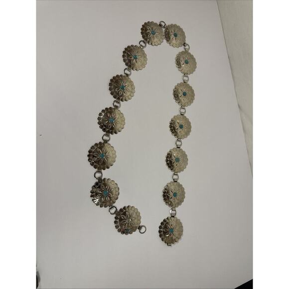 Boho Accessories - Boho Western Silver metal & faux turquoise bead concho belt